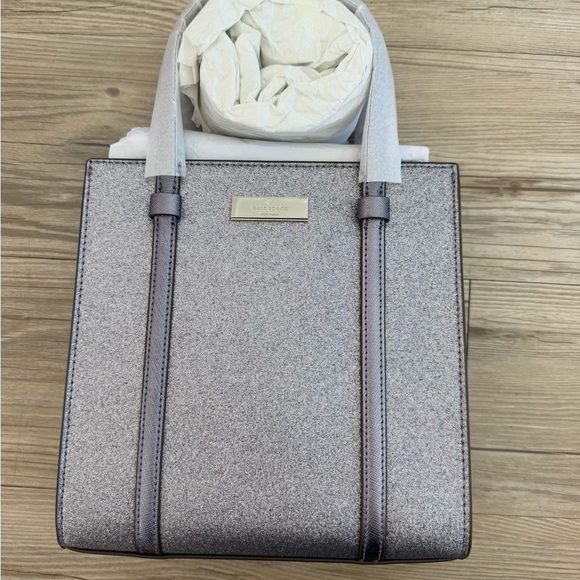 Kate Spade Kenzie Glitter Small Tote Bag KI959 Blueish Silver Purse NWT $329! - Picture 3 of 14